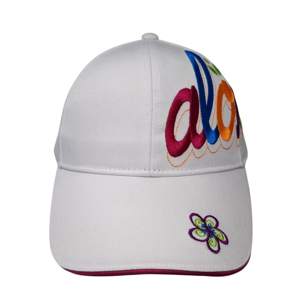 Aloha Slideback Hat White One Size Embroidered Island Heritage 6 Panel